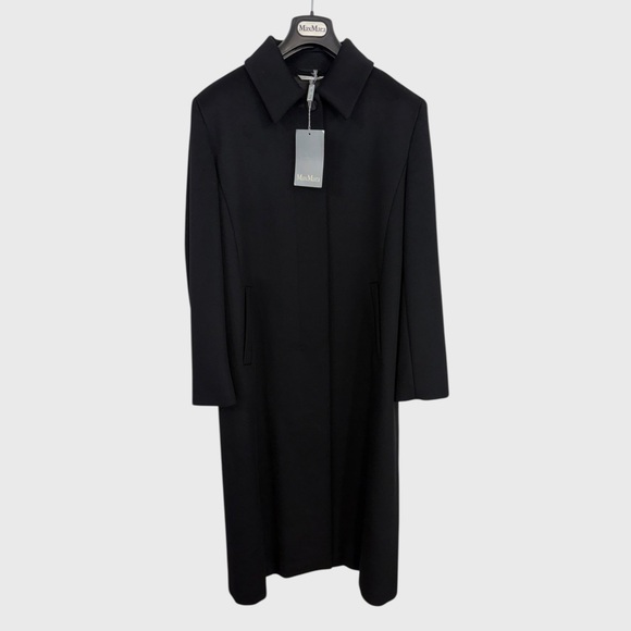 Max Mara NWT Black Virgin Wool Single Breasted Long Coat US Size 14
